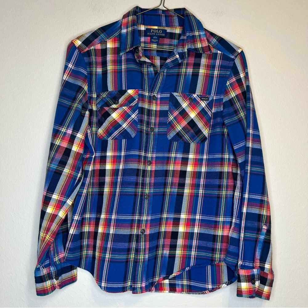 Polo Ralph Lauren Boy’s Blue‎ Plaid button down shirt Size L 14-16